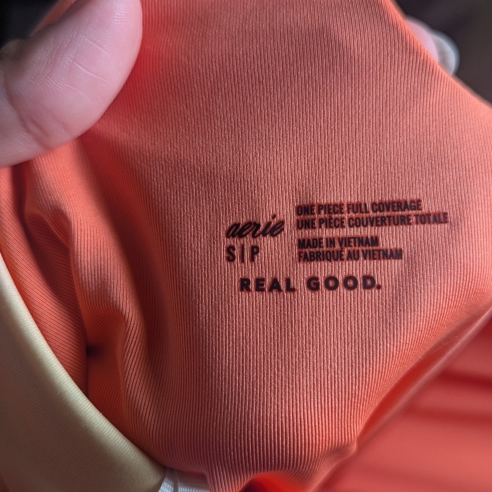 Aerie One Shoulder Ombre One Piece Swimsuit Full Coverage S/P Coral Pink - Picture 3 of 3